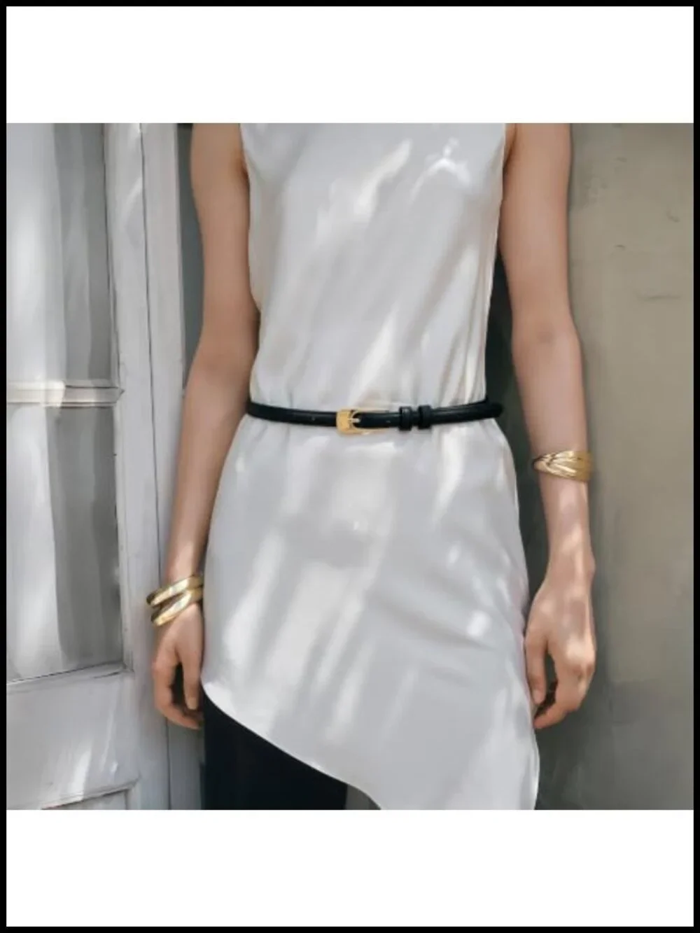 Women's Skinny Belt for Jeans Faux Leather Gold Buckle Thin Waist Belt